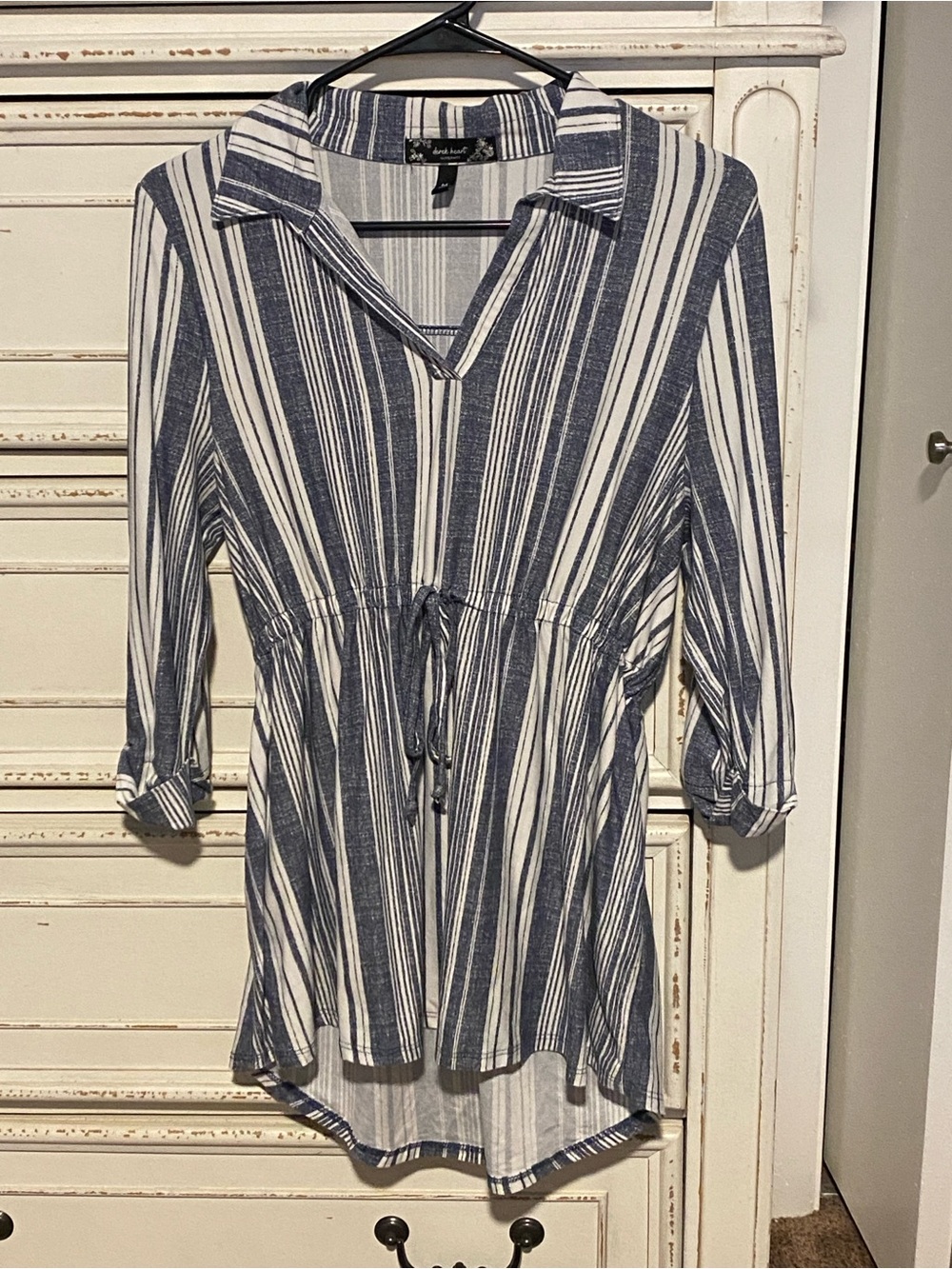 Derek Heart Navy and White Striped Drawstring Tunic